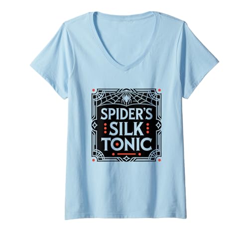 Damen Spider's Silk Tonic Halloween-Tranketikett T-Shirt mit V-Ausschnitt Damen Spider's Silk Tonic Halloween-Tranketikett T-Shirt mit V-Ausschnitt von Spider Magic Potion Vintage Tonic Label