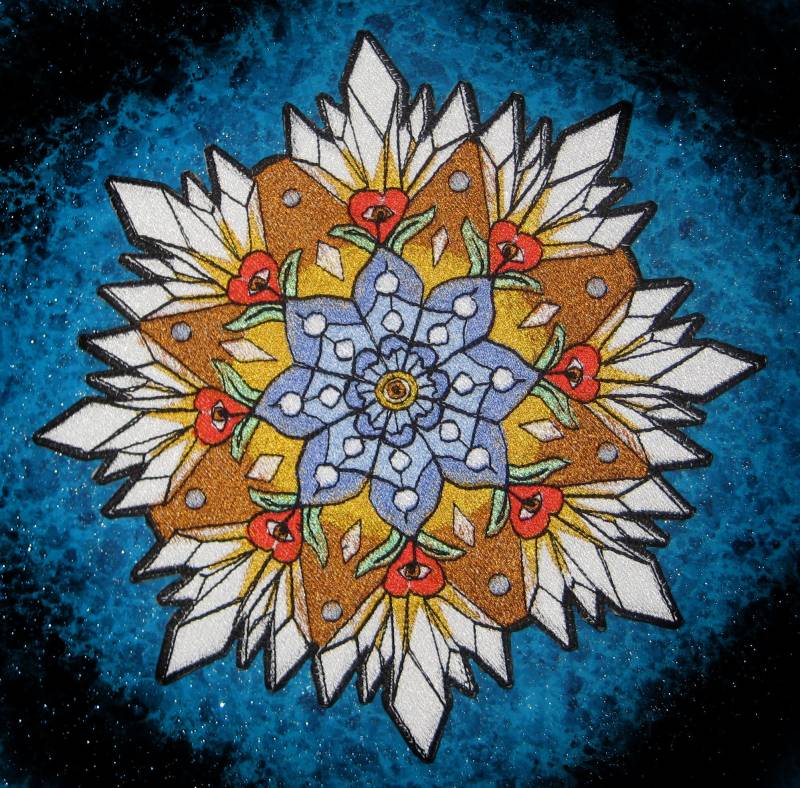 Blauer Kristall Mandala Lotus Blume Und 3. Auge Eisen Auf Patch von SpiderStitchesParlor