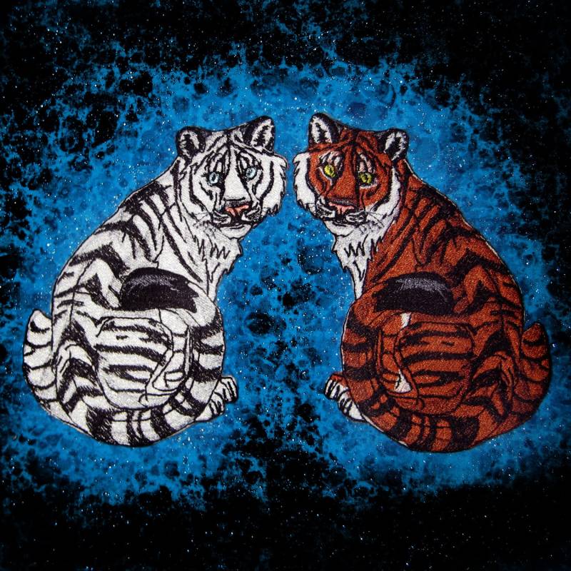 Ehrfürchtig Tiger Paar Weiß Und Natürliche Orange Eisen Auf Patches von SpiderStitchesParlor