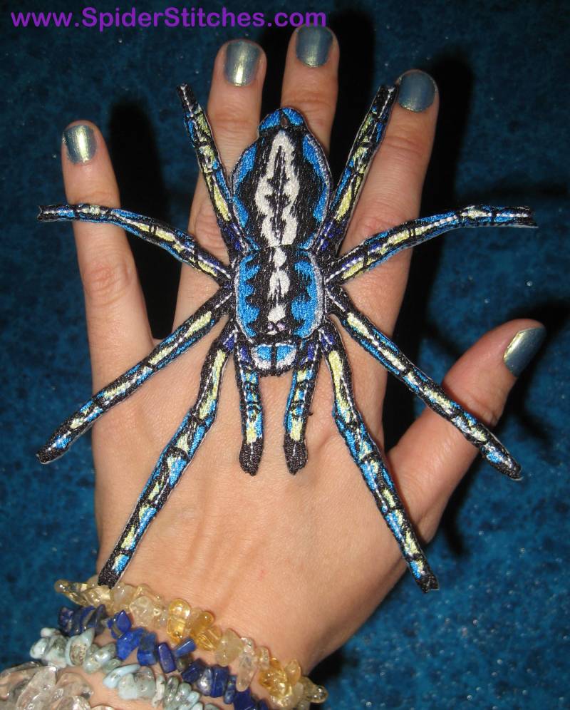 Epic Poecilotheria Metallica Tarantula Gooty Sapphire Ornamental Baum Spinne Blau Aufbügler von SpiderStitchesParlor
