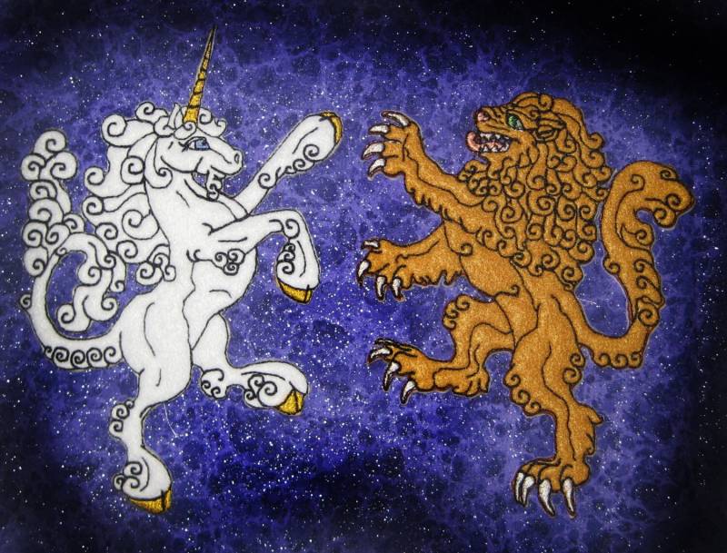 Felt Rampant Einhorn Und Löwe Heraldik Eisen Auf Oder Nähen Patch Paar Mittelalterliche Renaissance von SpiderStitchesParlor