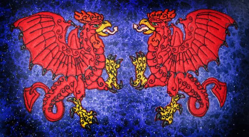Felt Rampant Rot Cockatrice Heraldic Heraldry Eisen Auf Oder Nähen Patch Paar Mittelalterliche Renaissance von SpiderStitchesParlor