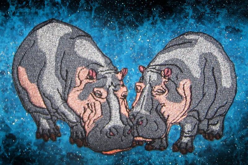 Hippopotamus Hippo Paar Eisen Auf Patch von SpiderStitchesParlor