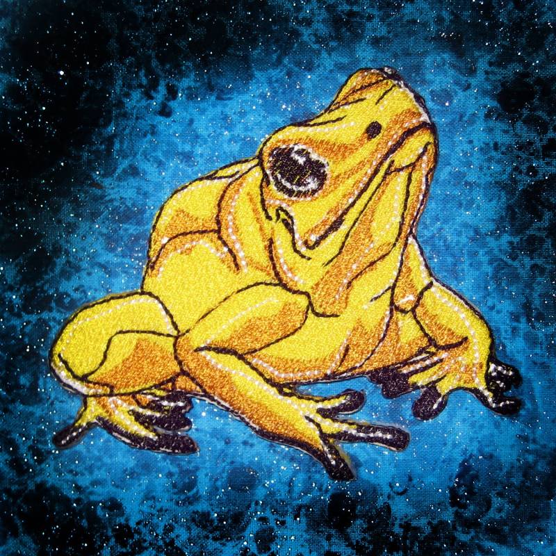 Lächelnder Giftpfeil-Frosch - Goldener Gelber Phyllobates Terribilis Aufnäher Zum Aufbügeln von SpiderStitchesParlor