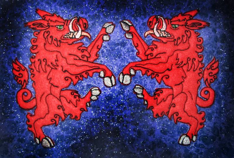 Rampant Red Boar Pair Heraldic Heraldry Eisen Auf Oder Nähen Patch Filz Mittelalterliche Renaissance von SpiderStitchesParlor