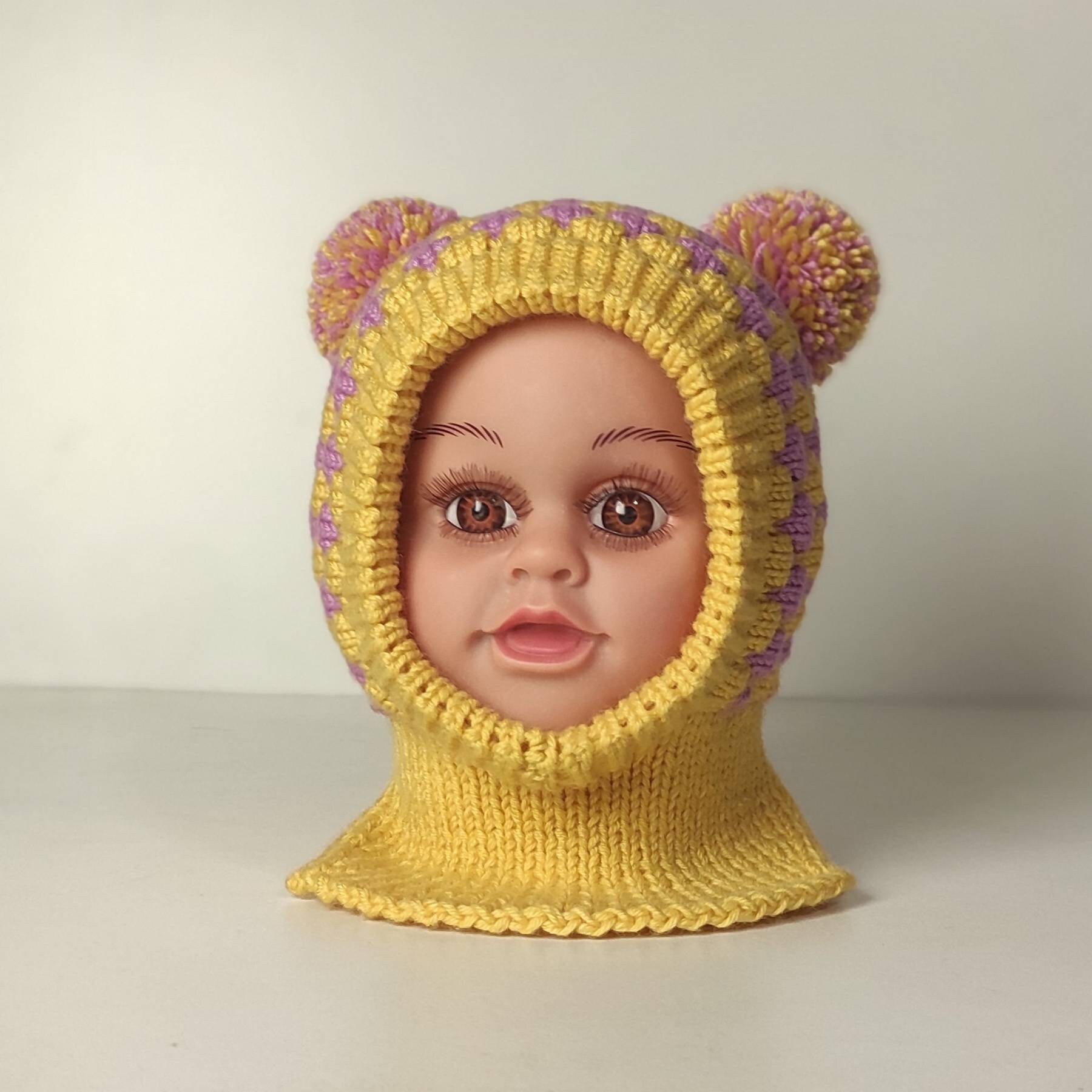 Kid's Balaclava Hat With Pom Poms For 2-3 Years Baby, Warm Knitted Baby & Scarf von Spidergirls