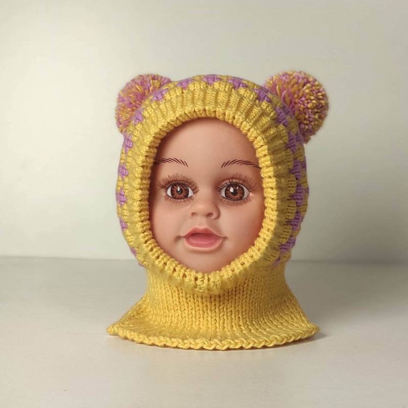 Kid's Balaclava Hat With Pom Poms For 2-3 Years Baby, Warm Knitted Baby & Scarf von Spidergirls