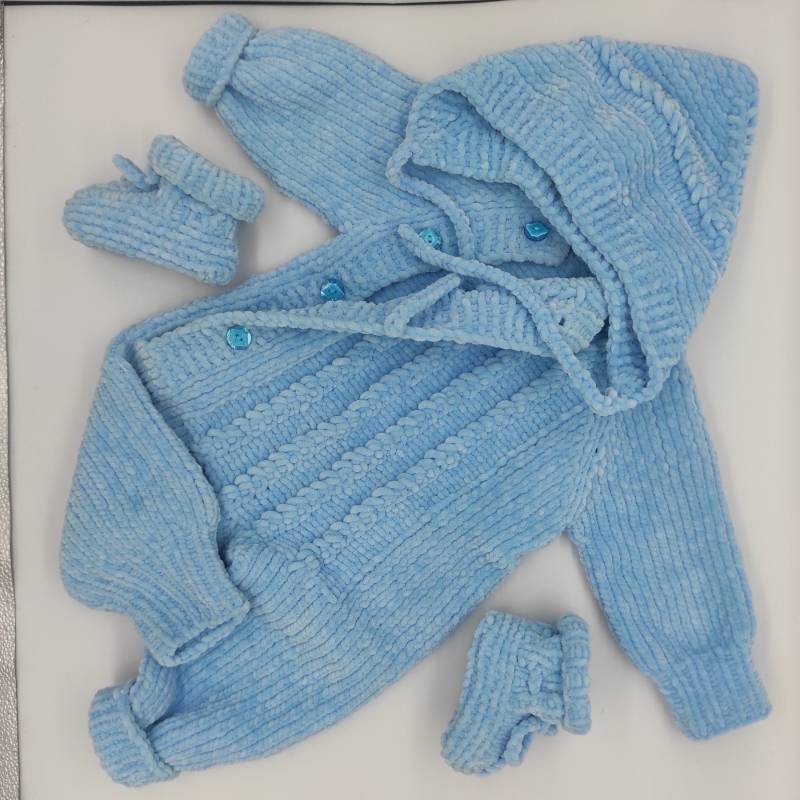 Knit Newborn Outfit, Baby Set 3 in 1 Romper, Hat & Booties von Spidergirls