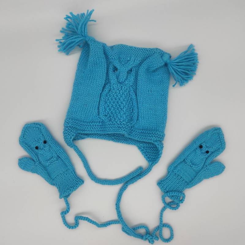Knitted Hat & Mittens With Owl Pattern For 1-2 Years Old Baby von Spidergirls