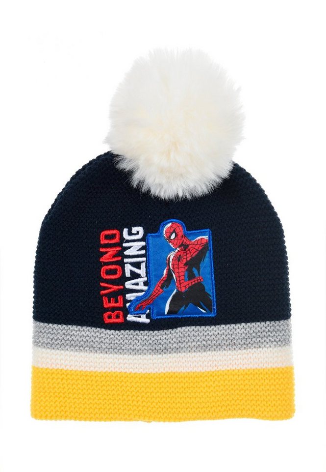 Spiderman Bommelmütze Kinder Jungen Strickmützte Winter-Bommel-Mütze von Spiderman