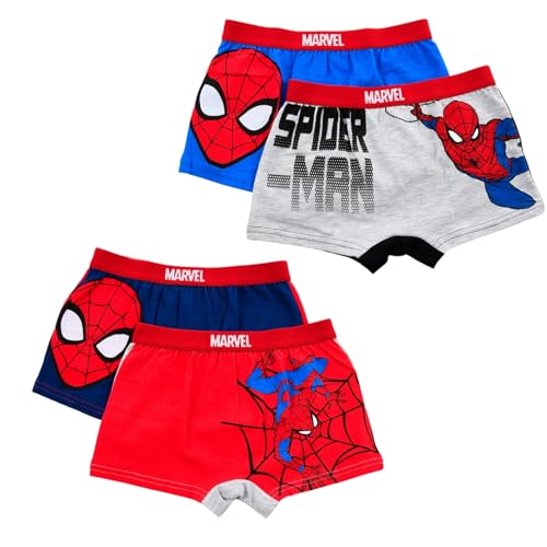Spiderman Boxershorts 4er Pack Unterhosen (DE/NL/SE/PL, Numerisch, 98, 104, Regular, Rot-Blau) von Spiderman