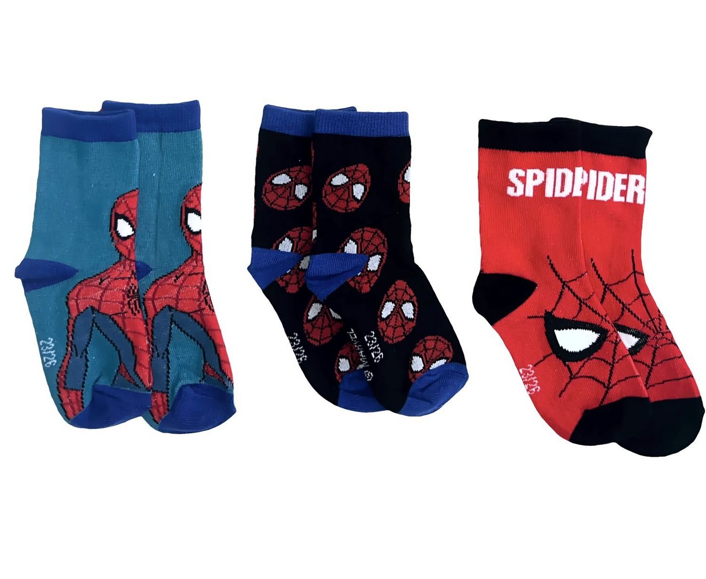 Spiderman Feinsocken SPIDERMAN Kindersocken Jungen + Mädchen Strümpfe 3 Paar im Set Kniestrümpfe Socken Gr. 23 24 25 26 27 28 29 30 31 32 33 34 von Spiderman