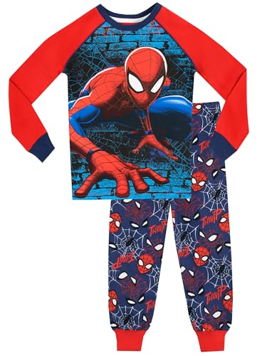 Spiderman Schlafanzug | Lang Pyjama Kinder Junge | Baumwolle Schlafanzug Jungen | Slim Fit Blau 104 von SPIDER-MAN