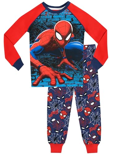 Spiderman Schlafanzug | Lang Pyjama Kinder Junge | Baumwolle Schlafanzug Jungen | Slim Fit Blau 116 von Spiderman