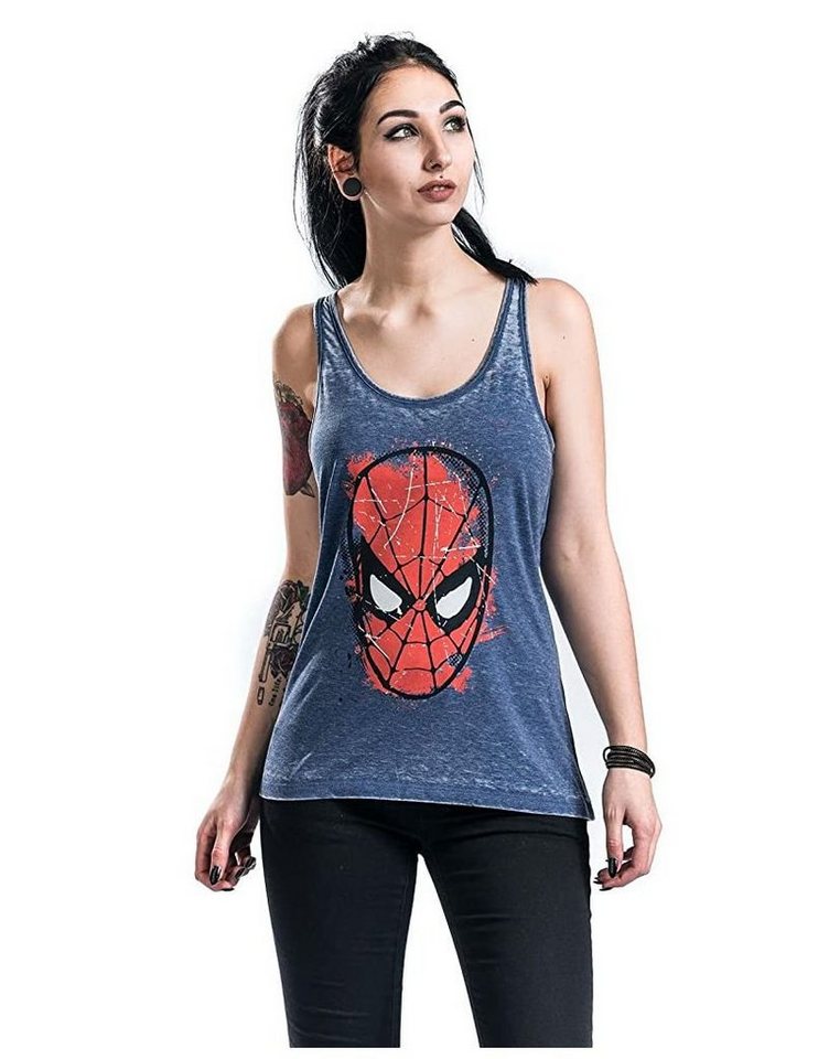 Spiderman Tanktop Spiderman Tank Shirt ärmelloses Damen T-Shirt Burnout Washed Girl-Top blue S, L von Spiderman