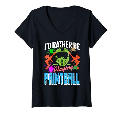 Damen Paintball Spielen Lieben Retro Maske Taktik T-Shirt mit V-Ausschnitt von Spiel Action Fans Farbschlachten