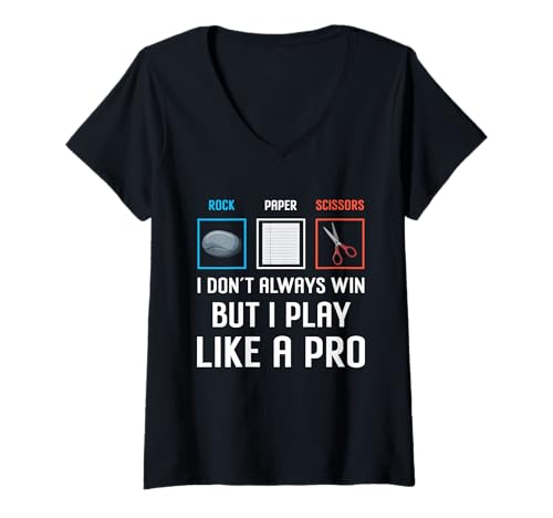 Damen Lustiges Schere Stein Papier Turnier Souvenir Immer Gewinnen T-Shirt mit V-Ausschnitt von Spieler Grafik Männer Frauen