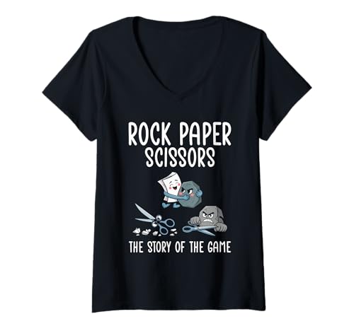 Damen Kindheit Spiele Schere Stein Papier - Story of The Game T-Shirt mit V-Ausschnitt von Spieler Männer Frauen Schere Stein Papier