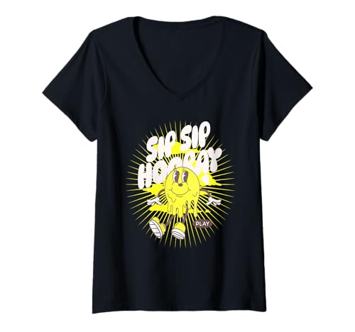 Damen Sip Sip Hooray Cartoon Retro Feier T-Shirt mit V-Ausschnitt Damen Sip Sip Hooray Cartoon Retro Feier T-Shirt mit V-Ausschnitt von Spielerische Getränke Party Stimmung