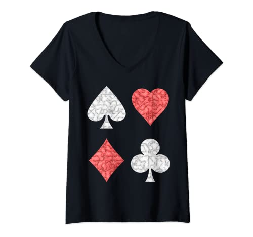 Damen Kartenspieler Spielkarten Symbole Karo Pik Kreuz Herz Kostüm T-Shirt mit V-Ausschnitt Damen Kartenspieler Spielkarten Symbole Karo Pik Kreuz Herz Kostüm T-Shirt mit V-Ausschnitt von Spielkarten Kostüm Gruppenkostüm Karnevalskostüm