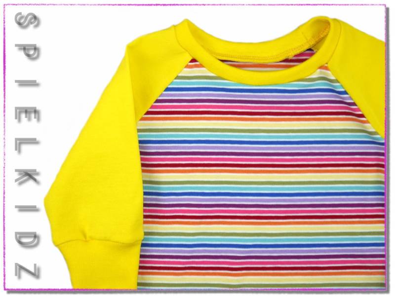 Bunter Kinder Pullover Regenbogen Shirt Ringel Mitwachsshirt von Spielkidz