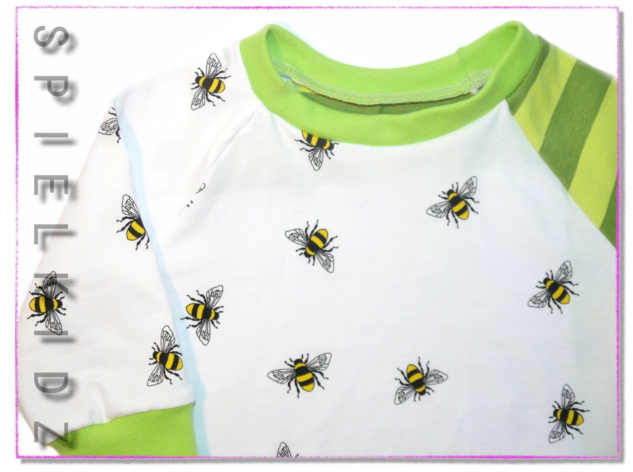 Shirt Bienen Auf Weiß Langarmshirt Pullover Grün von Spielkidz