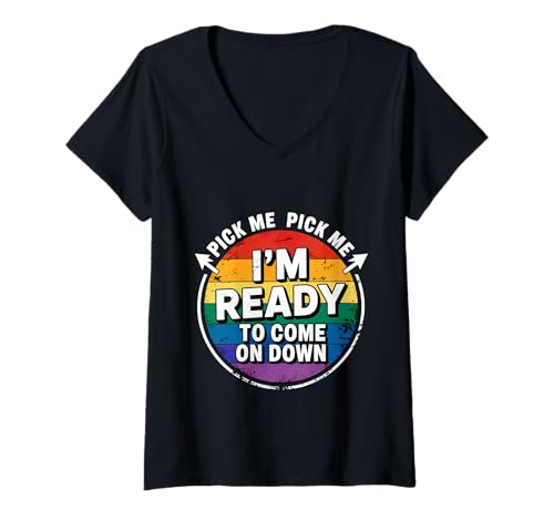 Damen Pick Me Pick Me I'm Ready to Come On Down Spielfan - T-Shirt mit V-Ausschnitt von Spielstimmung lustiger Kandidat