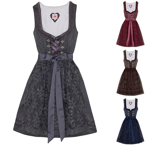 Spieth&Wensky 2-teiliges Bea Midi-Dirndl Kleid Dirndl Trachtenkleid kurz Farbe: Grau, Größe: 38/M von Spieth & Wensky