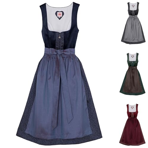 Spieth&Wensky 2-teiliges Buchsbaum Midi-Dirndl Kleid Dirndl Trachtenkleid kurz Farben: Blau, Größe: 42/XL von Spieth & Wensky