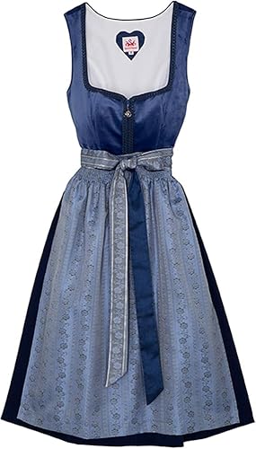 Spieth & Wensky Dirndl Diandra Midi Trachtenkleid mit Schürze Große Größen Blau Gr. 54 von Spieth & Wensky