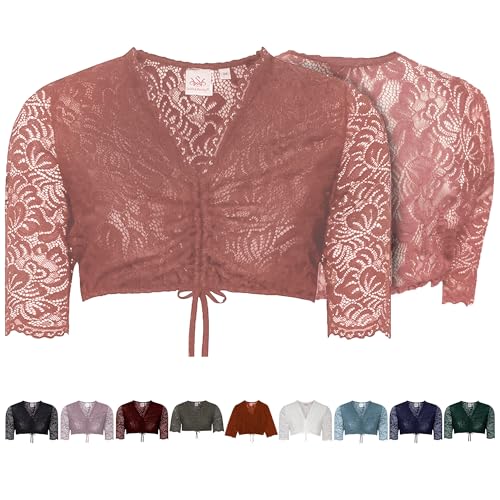 Spieth & Wensky Dirndlbluse Ansbach | Damen Dirndl-Bluse mit V-Ausschnitt | Spitze Kurzarm rosa 34 von Spieth & Wensky