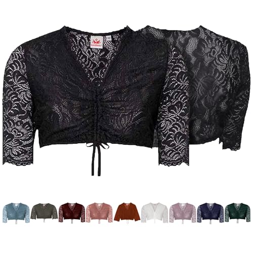 Spieth & Wensky Dirndlbluse Ansbach | Damen Dirndl-Bluse mit V-Ausschnitt | Spitze Kurzarm schwarz 46 von Spieth & Wensky