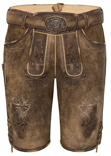 Spieth & Wensky Herren Trachten Lederhose inkl. Gürtel, Marc (330275-1487), Größe:64, Farbe:Taiga/St 253 Stein (6131) von Spieth & Wensky