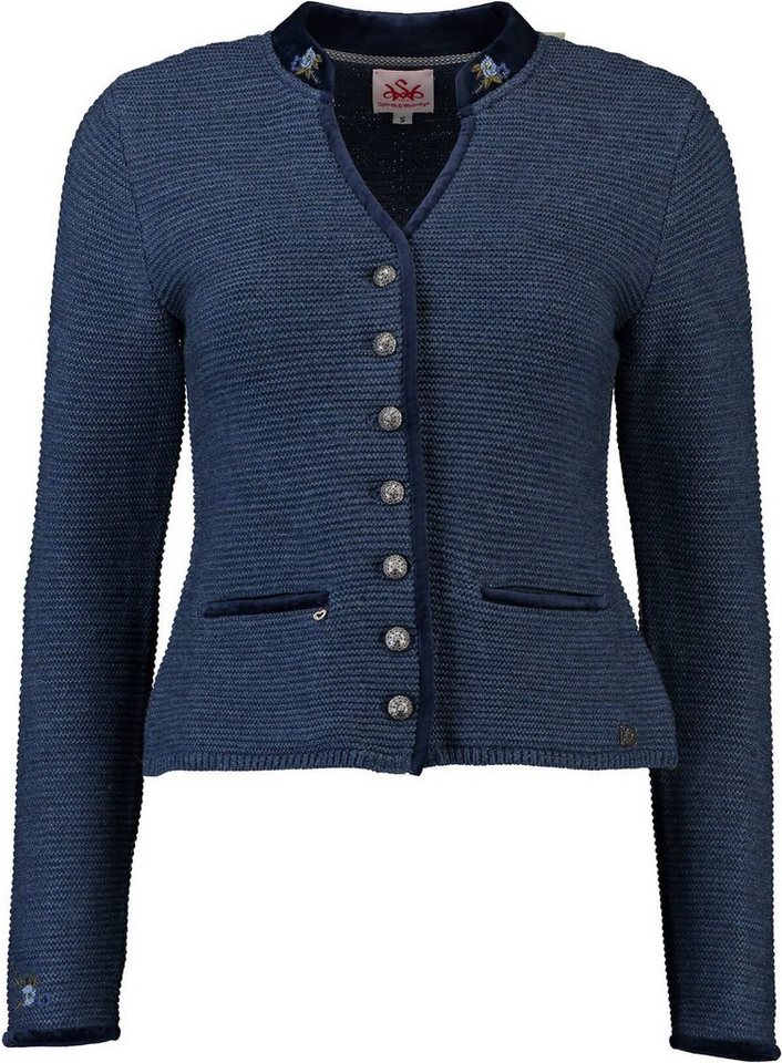 Spieth & Wensky Strickjacke SPIETH & WENSKY Strickjacke Malta Blau mit edlen Samtabsetzungen von Spieth & Wensky