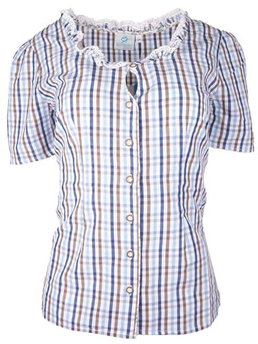 Spieth & Wensky Trachtenbluse Flamur Kurzarm Karo Karobluse Bluse Trachtenmode Damen (DE/NL/SE/PL, Numerisch, 50, Regular, Regular, blau) von Spieth & Wensky