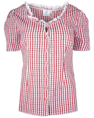 Spieth & Wensky Trachtenbluse Flamur Kurzarm Karo Karobluse Bluse Trachtenmode Damen (DE/NL/SE/PL, Numerisch, 50, Regular, Regular, rot) von Spieth & Wensky