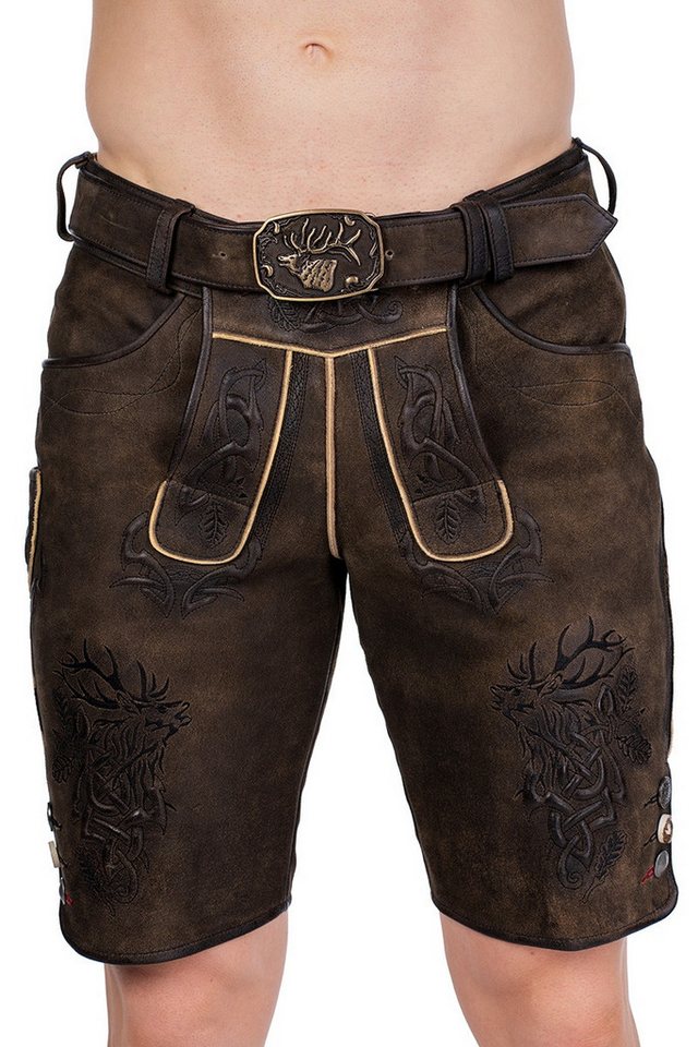 Spieth & Wensky Trachtenlederhose Lederhose Herren kurz - NERCEL - schotter/schwarz von Spieth & Wensky