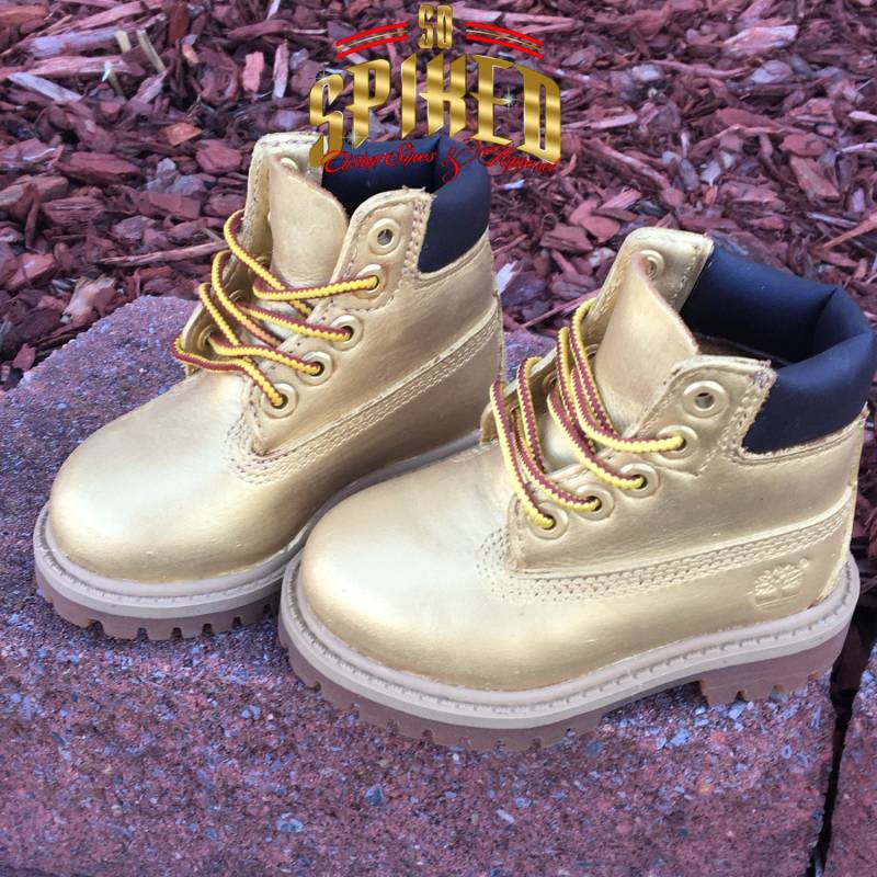 Benutzerdefinierte Kleinkind Jugend Kinder Erwachsene Gold Timberlands | Bemalt von SpikedCons