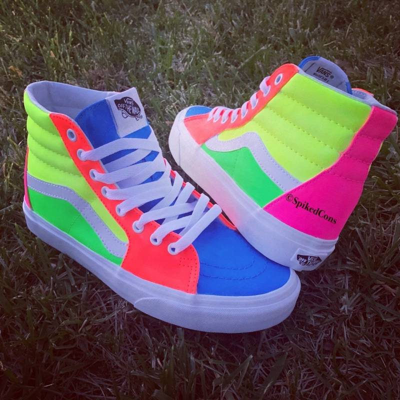Benutzerdefinierte Neon Sk8 Hi Vans "-Big Kinder/Erwachsene Männer Frauen Kinder-Kleinkind von SpikedCons