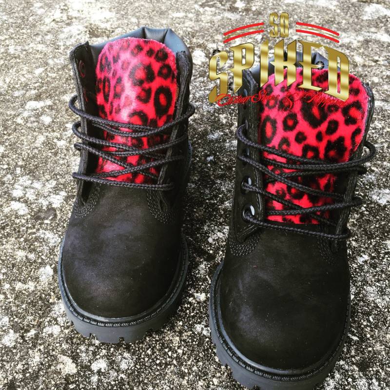 Custom Black Timberlands | Leopard Oder Andere Zunge von SpikedCons