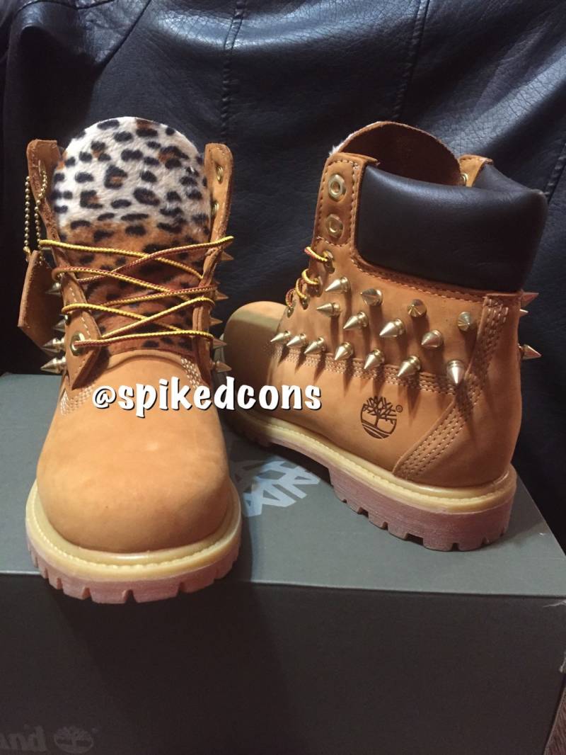 Jugend/Frauen Leopard Spike Oder Keine Spikes Timberlands Größen 3.5-7 | Passend Auch Frauen 5-9 Auch Tiger Schwarz Tan von SpikedCons