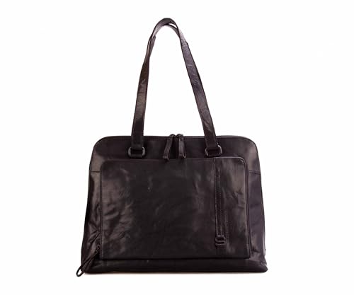 Spikes & Sparrow Leder Damen Business Handtasche Montana, Schwarz von Spikes & Sparrow