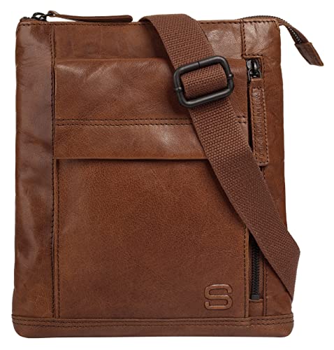 Spikes & Sparrow Umhängetasche Echt Leder Herren, Damen | Crossbody aus Echtleder | City-Bag mit Schlüsselfinder | kompakte Messengertasche mit Handyfach cognac | 021733 von Spikes & Sparrow
