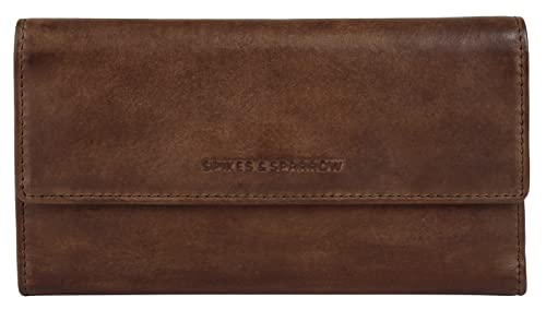 Spikes & Sparrow große Geldbörse im Querformat Echt Leder Damen | Vintage RFID Geldbeutel | Brieftasche mit Reißverschluss | Kartenetui mit 14 Fächern | 021749 von Spikes & Sparrow