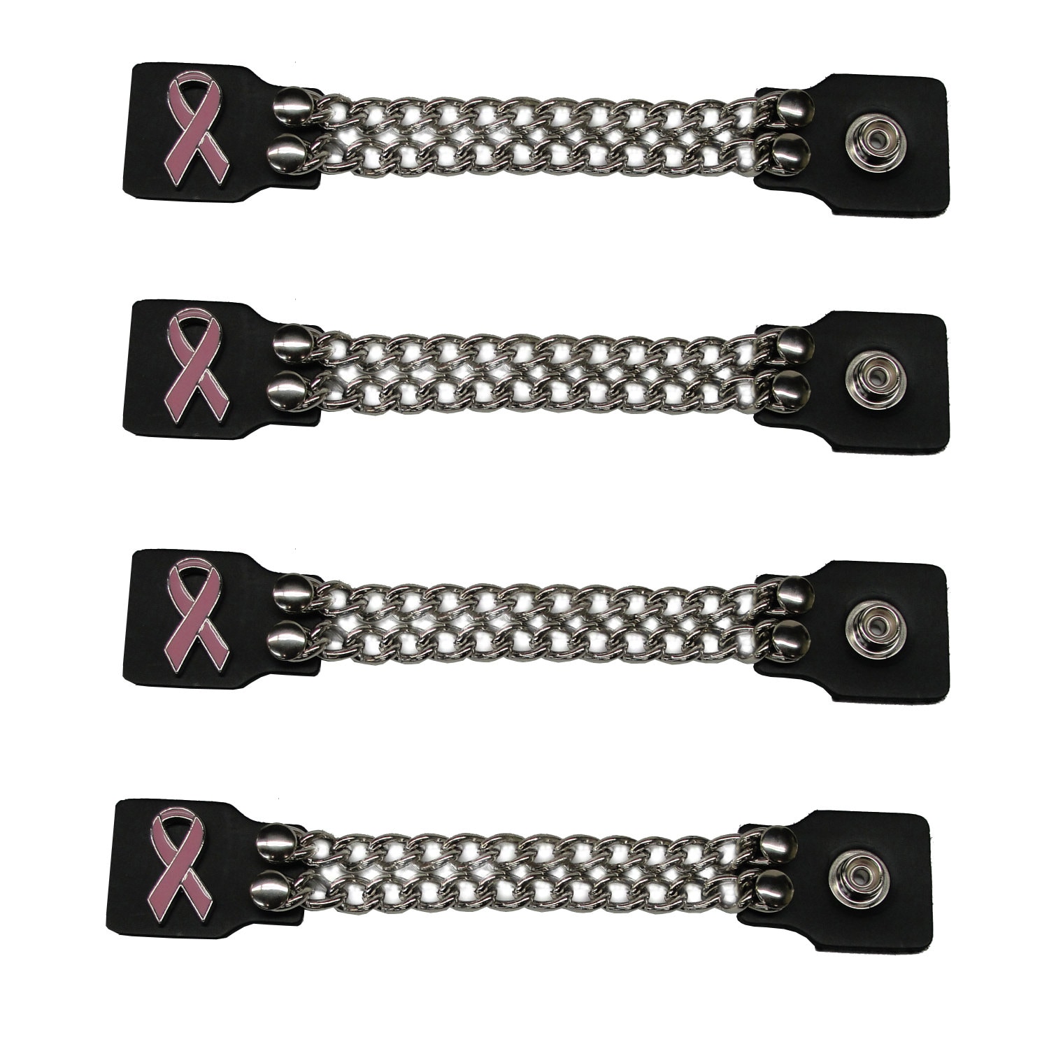 Brustkrebs Awereness Pink Ribbon 4Er Set Handgefertigte Zweireihige Kette Schwarze Lederweste Verlängerungen 4 "Und 6" Handmade Usa Biker Motorrad Hd von SpikesAndLeatherUSA