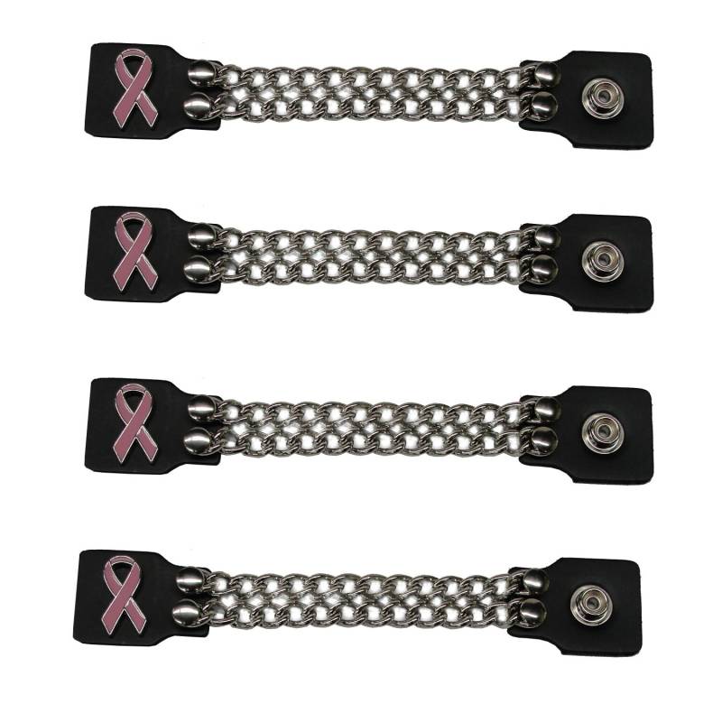 Brustkrebs Awereness Pink Ribbon 4Er Set Handgefertigte Zweireihige Kette Schwarze Lederweste Verlängerungen 4 "Und 6" Handmade Usa Biker Motorrad Hd von SpikesAndLeatherUSA