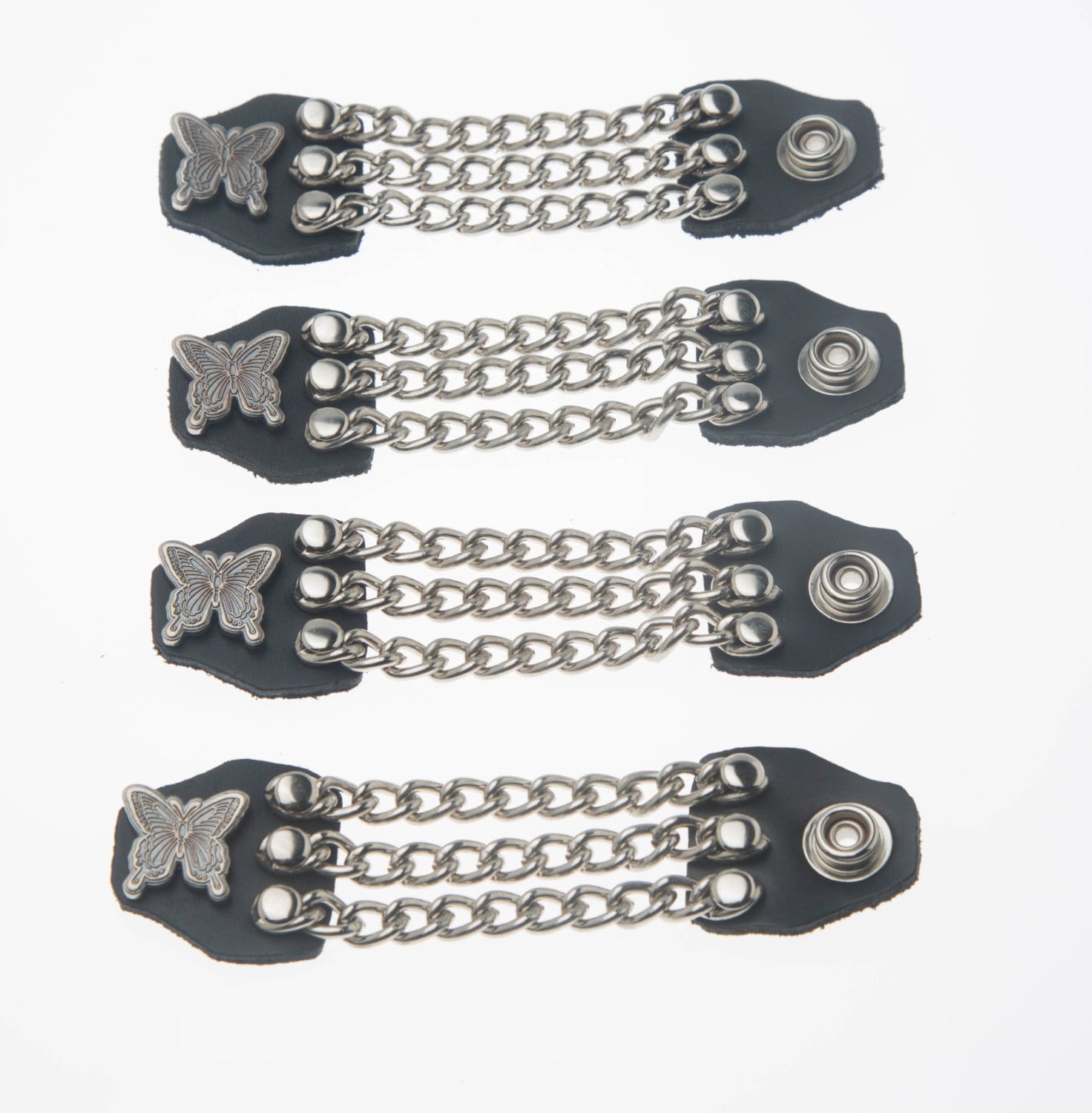 Butterfly Set Von 4 Handgemachte Dreireihige Kette Schwarz Leder Weste Verlängerungen "Und 6" Handmade Usa Biker Motorrad Hd von SpikesAndLeatherUSA