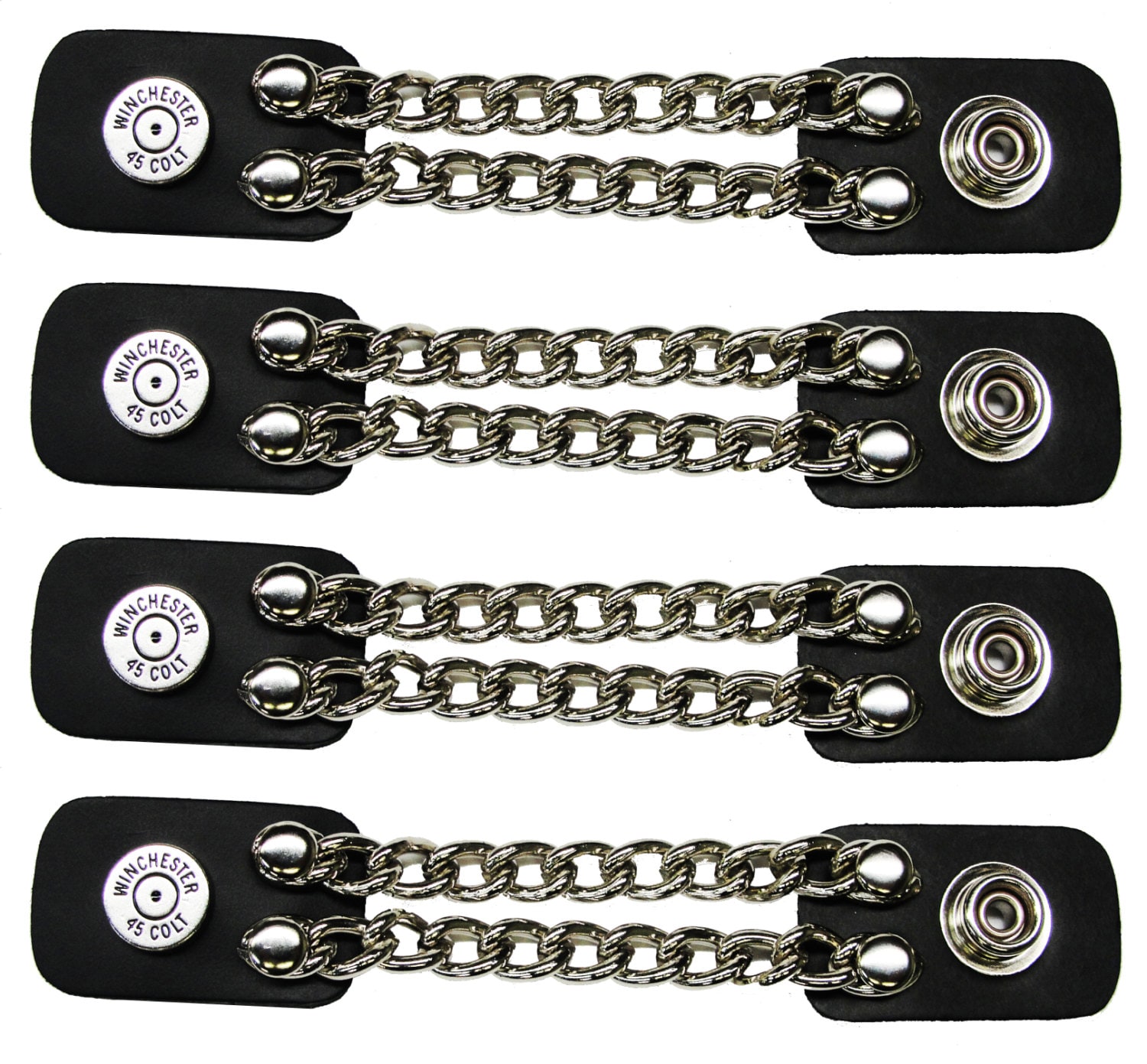 Colt 45 Calibre Winchester 4Er Set Handgefertigte Zweireihige Kettenverlängerungsbänder Aus Schwarzem Leder, 4 "Und 6" Länge, Hergestellt in Den von SpikesAndLeatherUSA