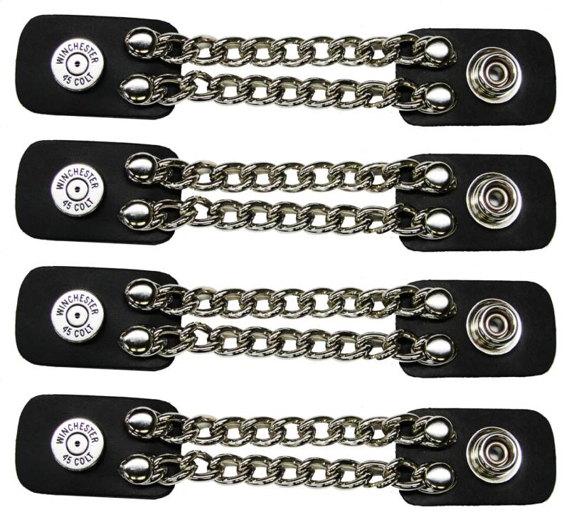 Colt 45 Calibre Winchester 4Er Set Handgefertigte Zweireihige Kettenverlängerungsbänder Aus Schwarzem Leder, 4 "Und 6" Länge, Hergestellt in Den von SpikesAndLeatherUSA