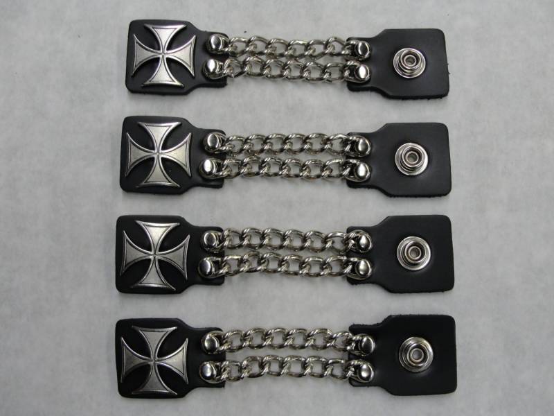 Eisen Malteser Kreuz 4Er Set Handgefertigte Zweireihige Kette Aus Schwarzem Leder Weste Verlängerungen 4 "Und 6" Länge Hergestellt in Den Usa Biker von SpikesAndLeatherUSA